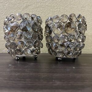 2 glass candleholders